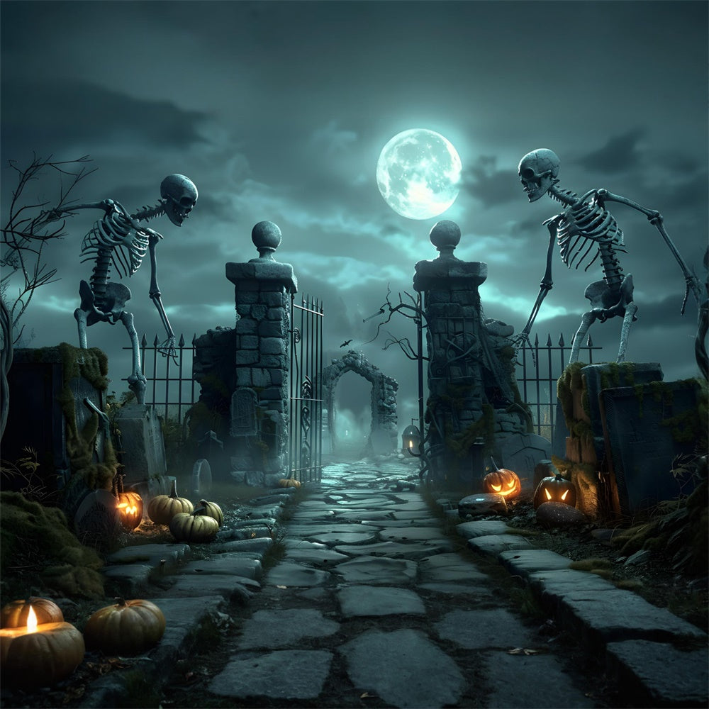 Halloween Scary Skeleton Graveyard Gate Backdrop RR7-457