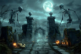 Halloween Scary Skeleton Graveyard Gate Backdrop RR7-457