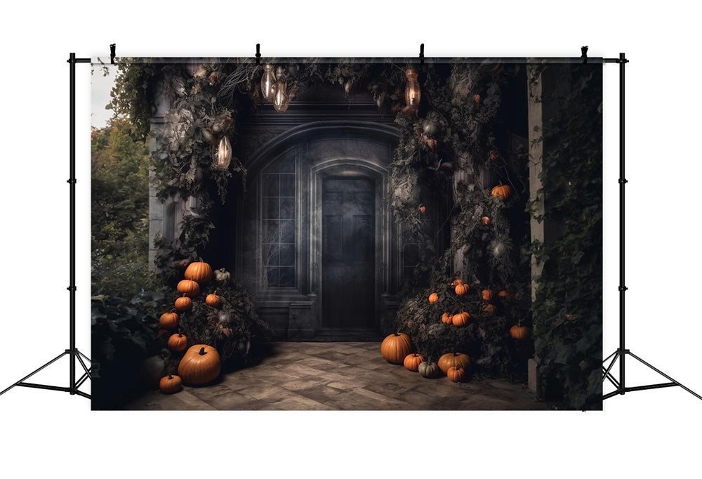 Halloween Haunted House Door Pumpkin Backdrop RR7-458