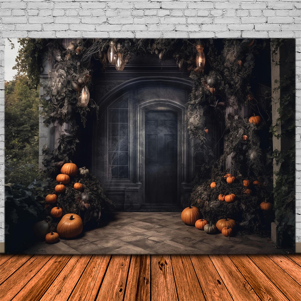 Halloween Haunted House Door Pumpkin Backdrop RR7-458