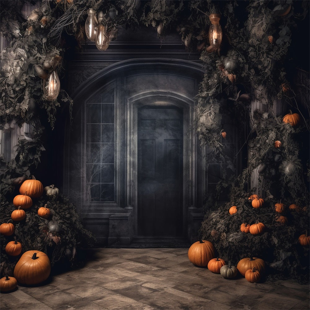 Halloween Haunted House Door Pumpkin Backdrop RR7-458