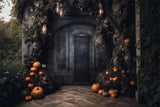 Halloween Haunted House Door Pumpkin Backdrop RR7-458