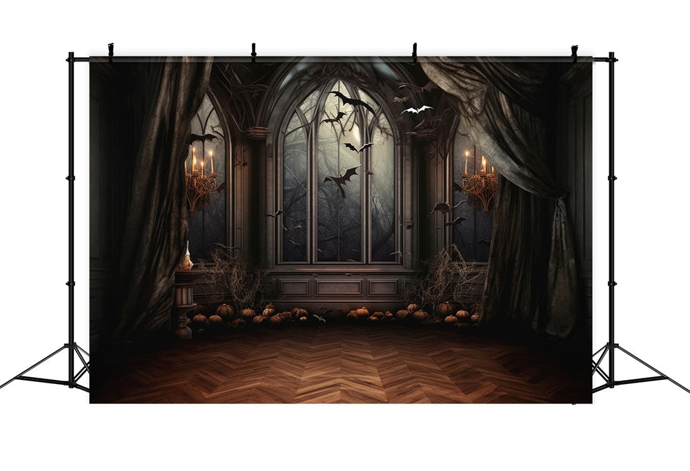 Halloween Horror Window Bats Candle Backdrop RR7-459