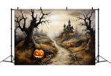 Halloween Scary Castle Path Pumpkin Backdrop RR7-460