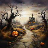 Halloween Scary Castle Path Pumpkin Backdrop RR7-460