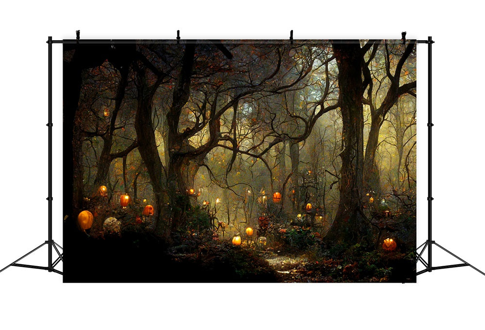 Halloween Forest Pumpkin Candles Backdrop RR7-461