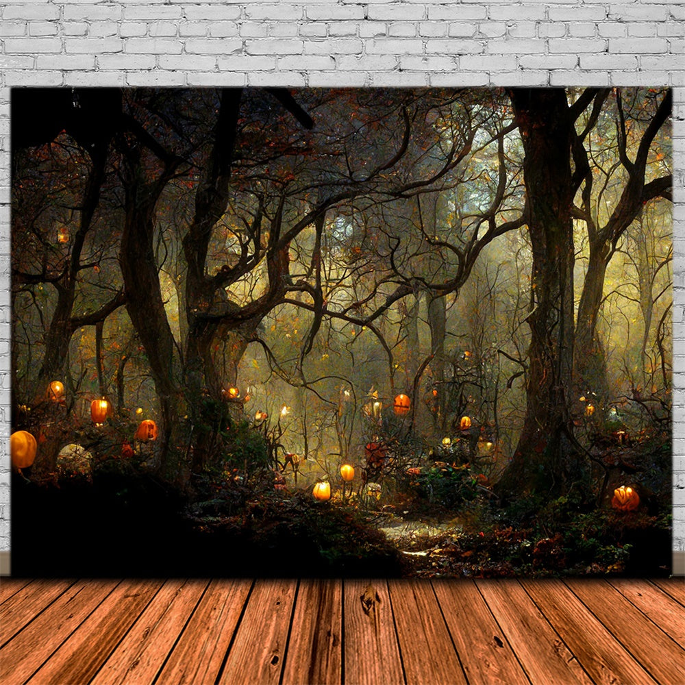 Halloween Forest Pumpkin Candles Backdrop RR7-461