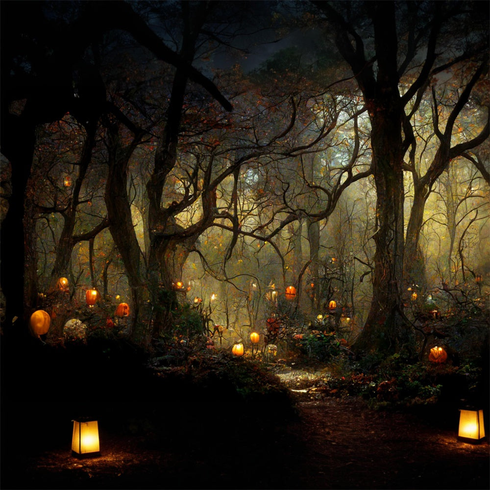 Halloween Forest Pumpkin Candles Backdrop RR7-461