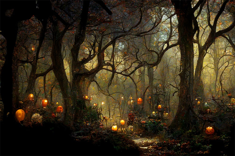 Halloween Forest Pumpkin Candles Backdrop RR7-461