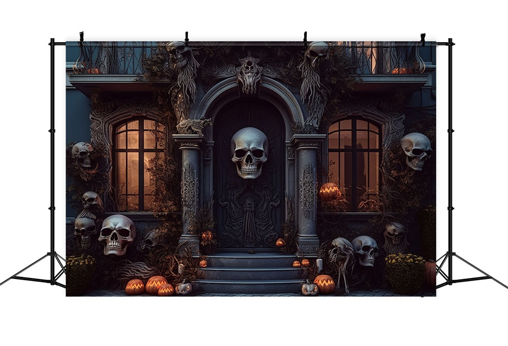 Spooky House Door Skull Halloween Backdrop RR7-462