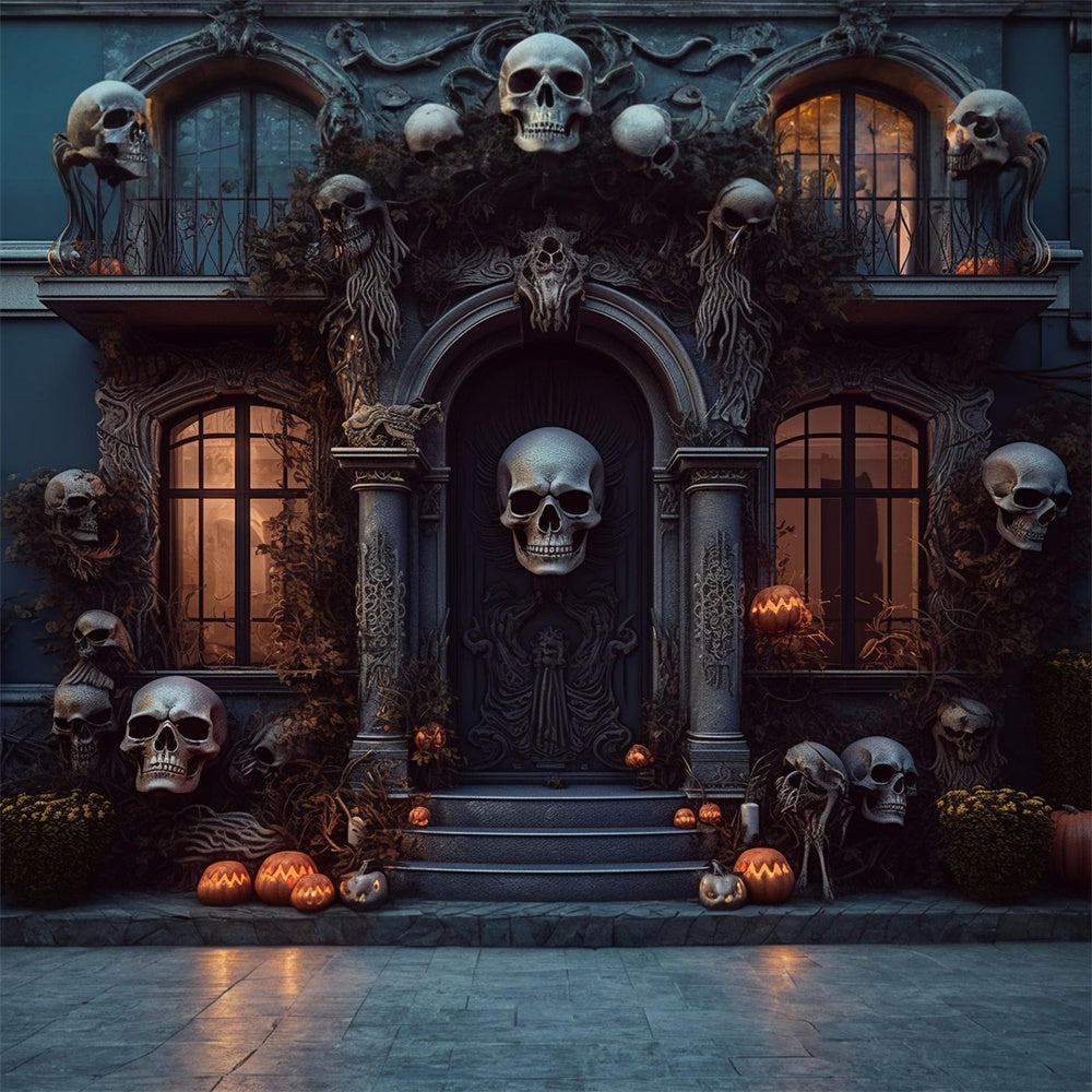 Spooky House Door Skull Halloween Backdrop RR7-462