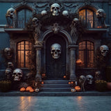 Spooky House Door Skull Halloween Backdrop RR7-462