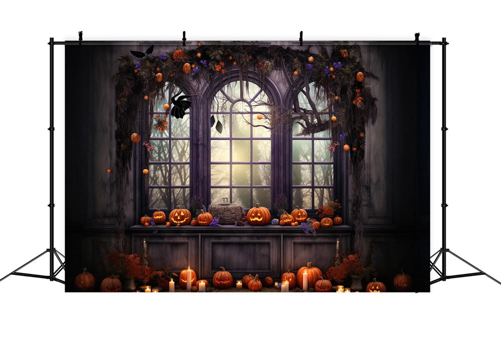 Halloween Window Pumpkin Candle Backdrop RR7-466