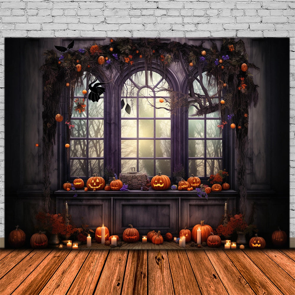 Halloween Window Pumpkin Candle Backdrop RR7-466