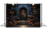 Halloween Pumpkin Mansion Gate Backdrop RR7-467