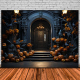 Halloween Pumpkin Mansion Gate Backdrop RR7-467