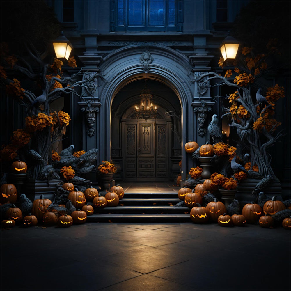 Halloween Pumpkin Mansion Gate Backdrop RR7-467