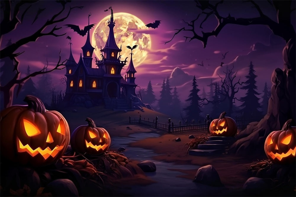 Halloween Purple Sky Forest Castle Backdrop RR7-468