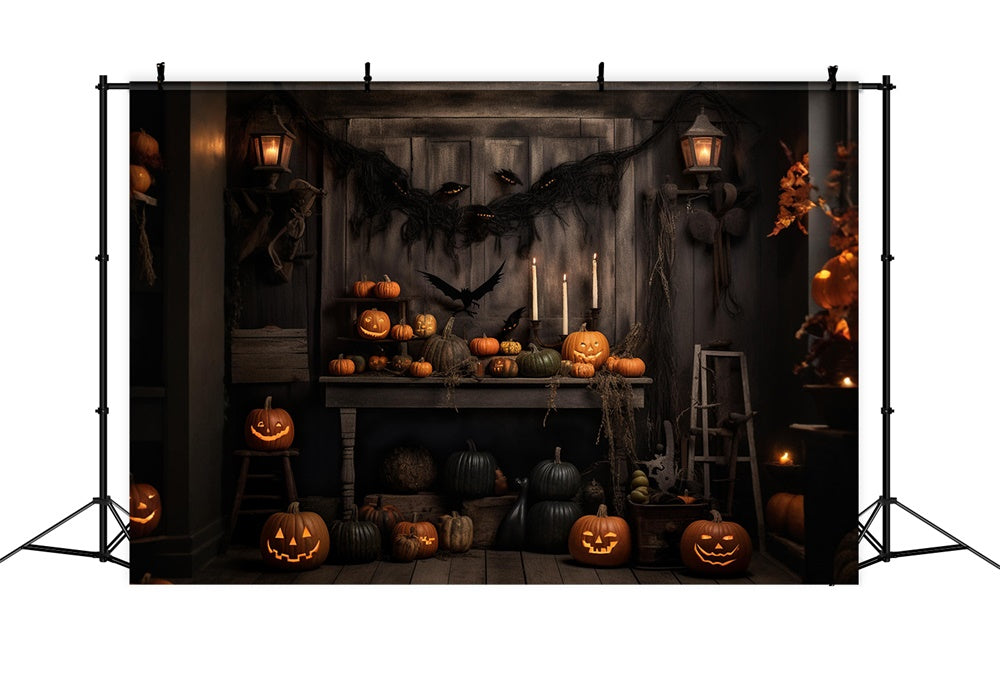 Halloween Wooden Wall Pumpkin Bats Backdrop RR7-469