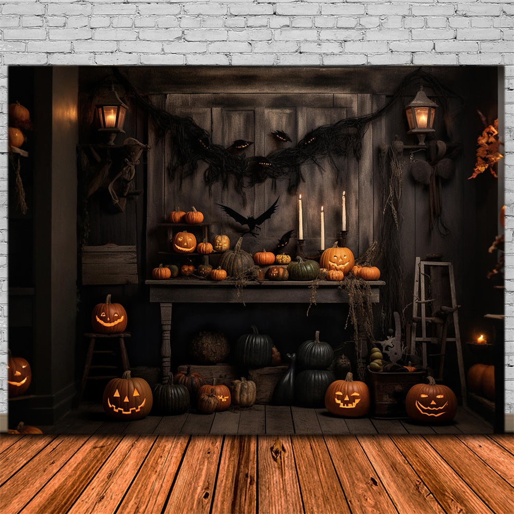 Halloween Wooden Wall Pumpkin Bats Backdrop RR7-469