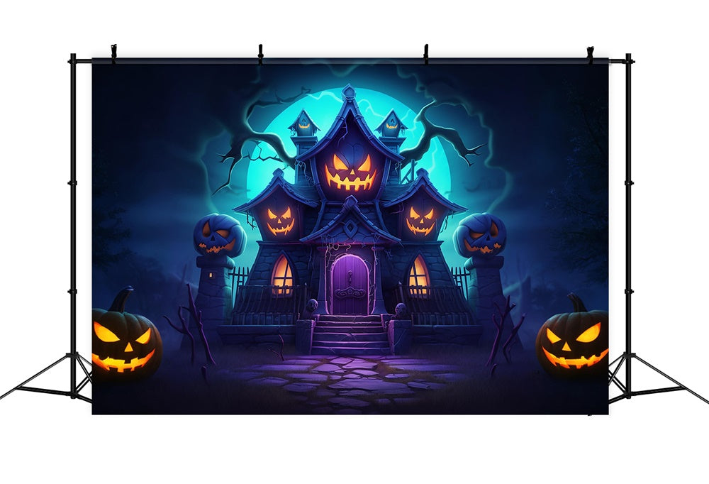 Evil Pumpkin House Halloween Photography Backdrop RR7-470