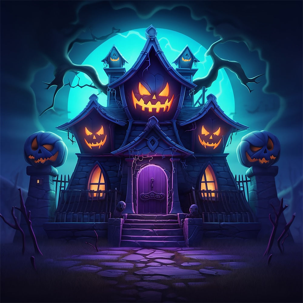 Evil Pumpkin House Halloween Photography Backdrop RR7-470