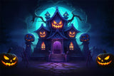 Evil Pumpkin House Halloween Photography Backdrop RR7-470