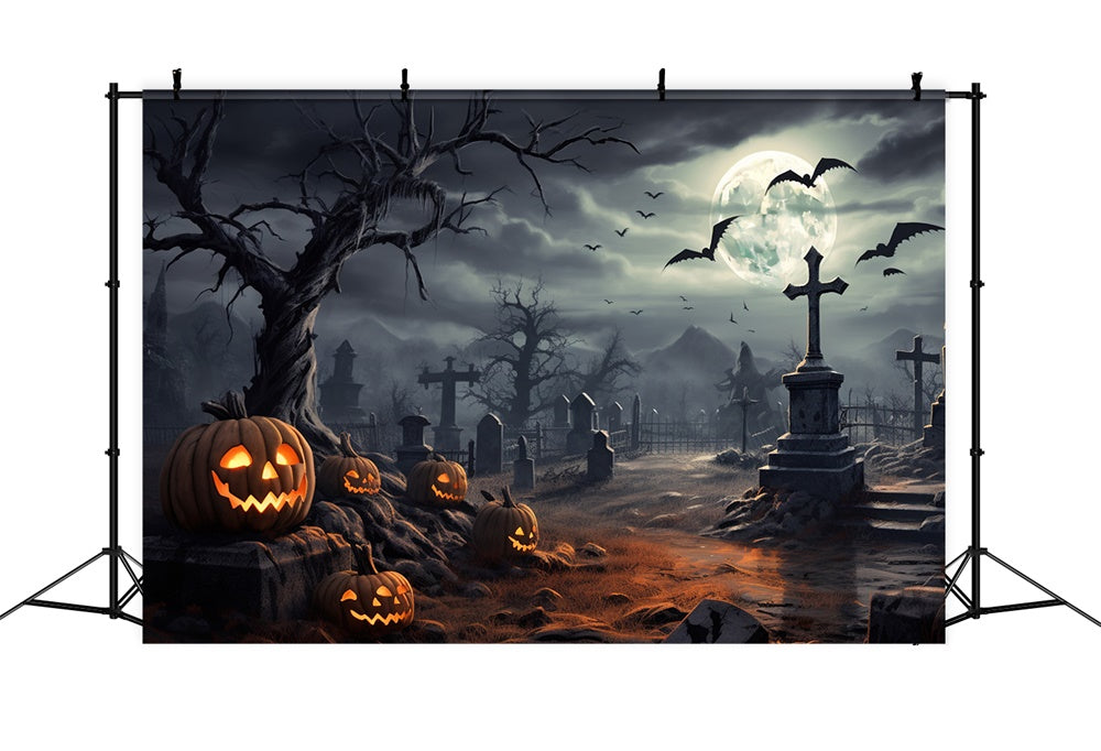 Halloween Graveyard Moonlit Night Backdrop RR7-471