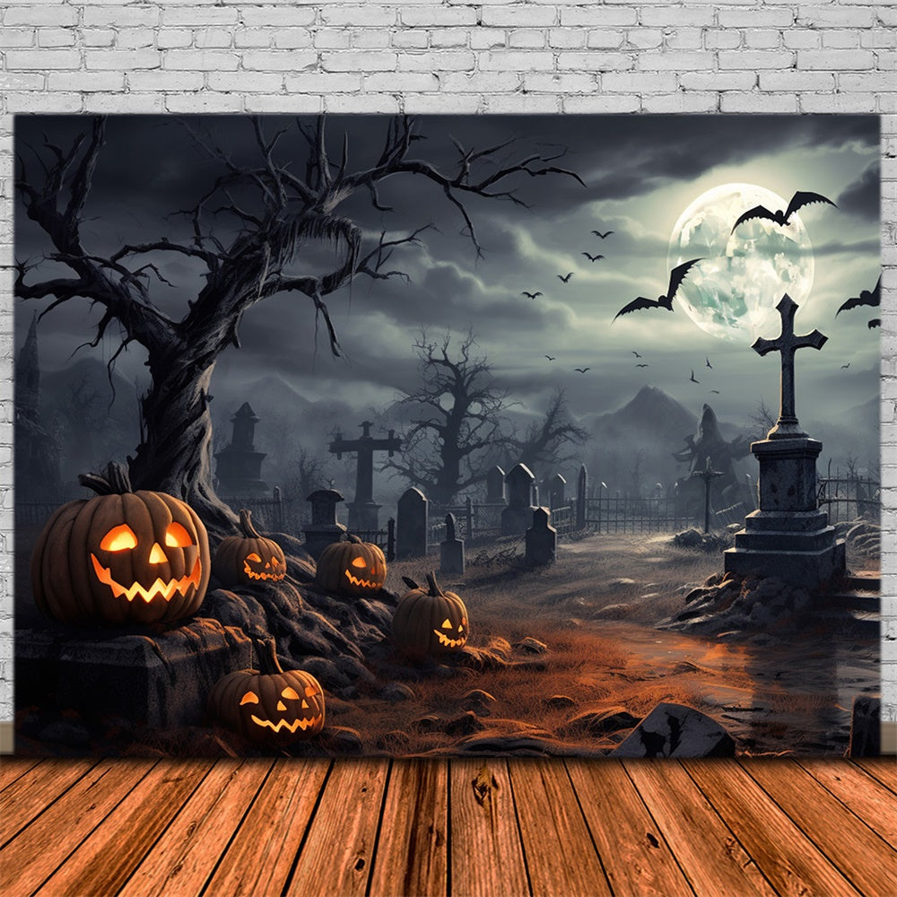 Halloween Graveyard Moonlit Night Backdrop RR7-471