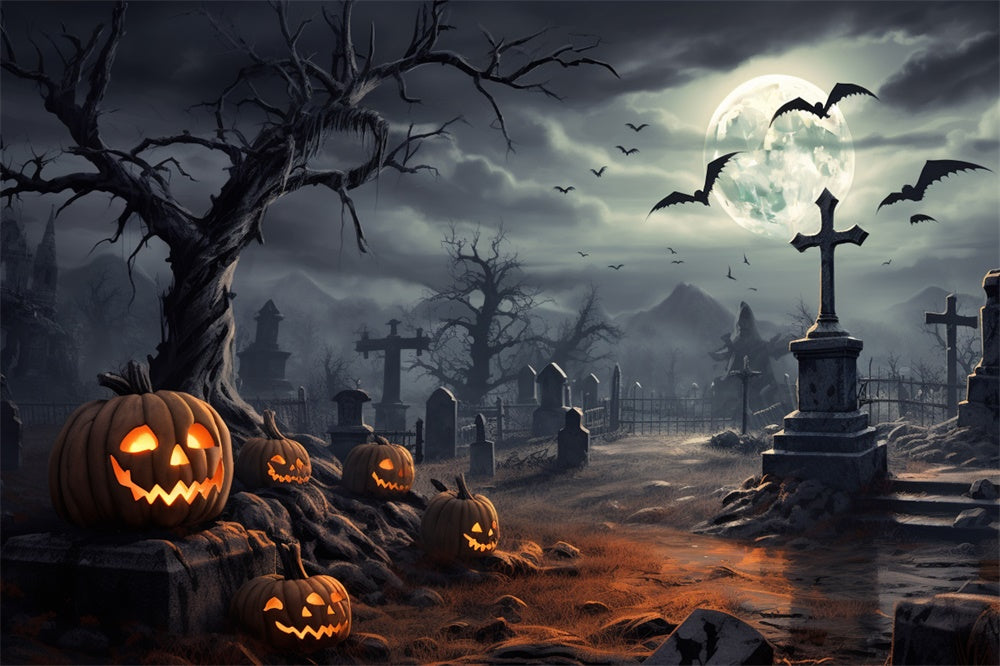 Halloween Graveyard Moonlit Night Backdrop RR7-471