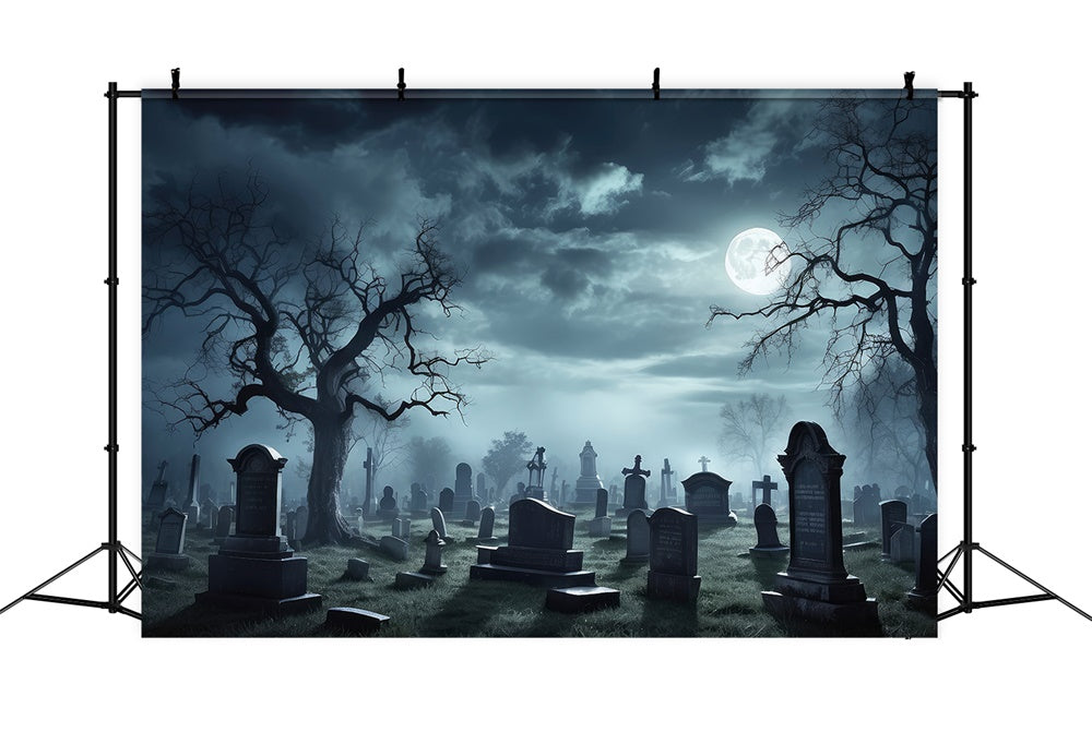 Spooky Halloween Graveyard Full Moon Backdrop RR7-472