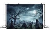 Spooky Halloween Graveyard Full Moon Backdrop RR7-472