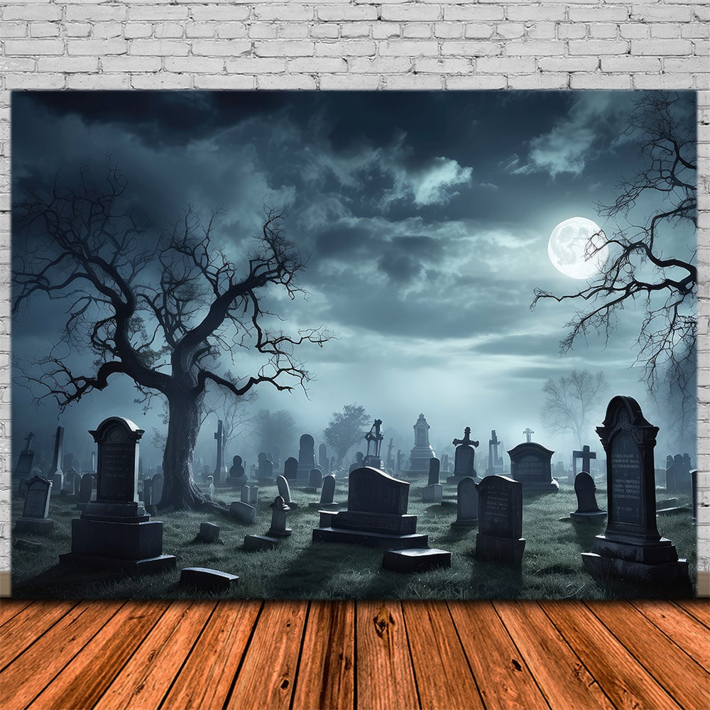 Spooky Halloween Graveyard Full Moon Backdrop RR7-472