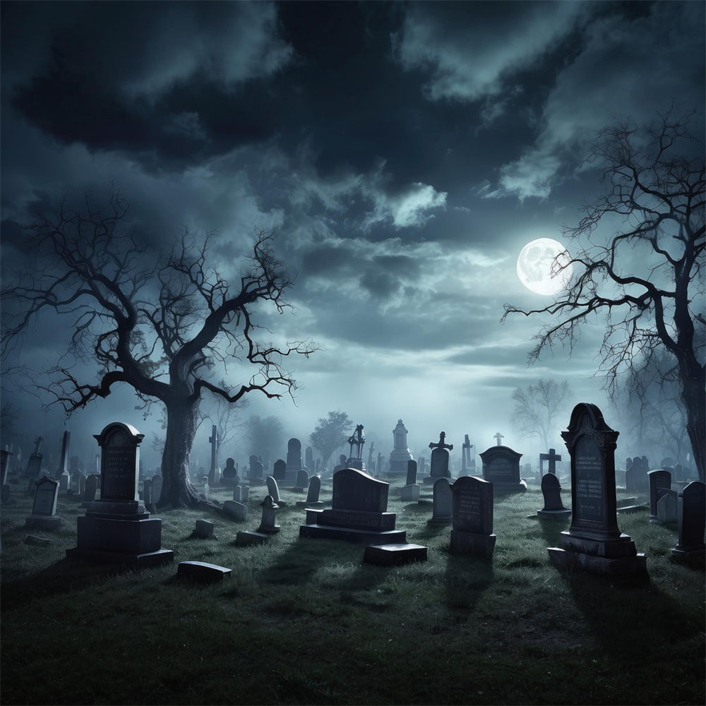 Spooky Halloween Graveyard Full Moon Backdrop RR7-472