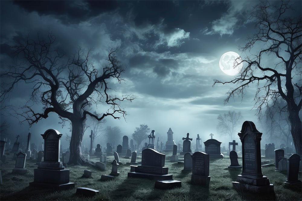 Spooky Halloween Graveyard Full Moon Backdrop RR7-472