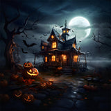 Halloween Moon Haunted Castle Pumpkin Backdrop RR7-475