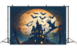 Halloween Full Moon Castle Bats Witch Backdrop RR7-479