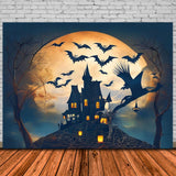 Halloween Full Moon Castle Bats Witch Backdrop RR7-479