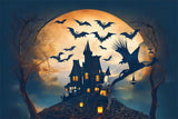 Halloween Full Moon Castle Bats Witch Backdrop RR7-479