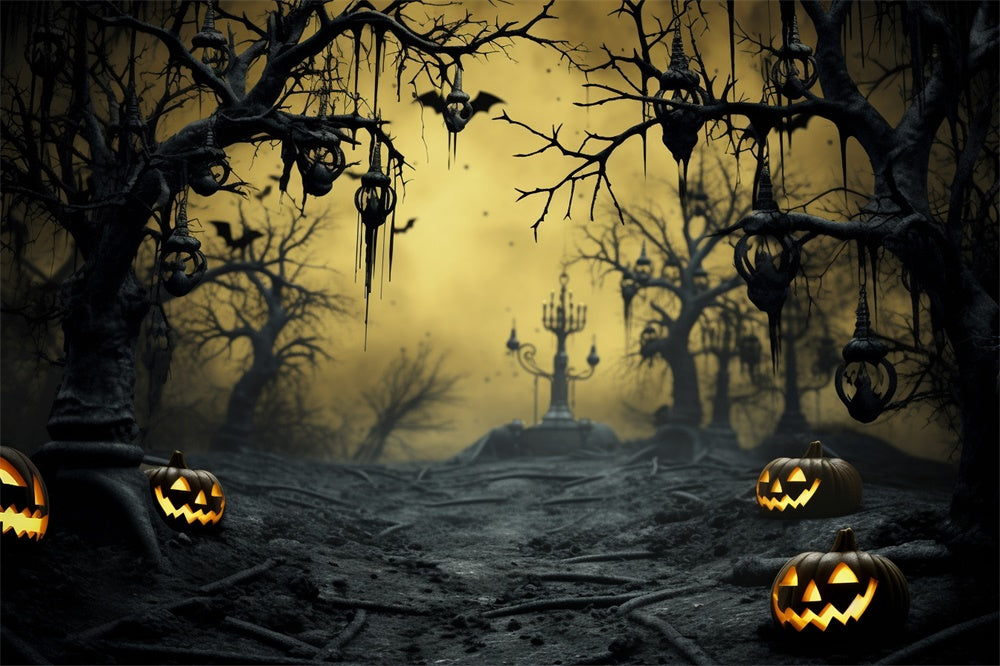 Halloween Woods Withered Trees Pumpkin Backdrop RR7-480