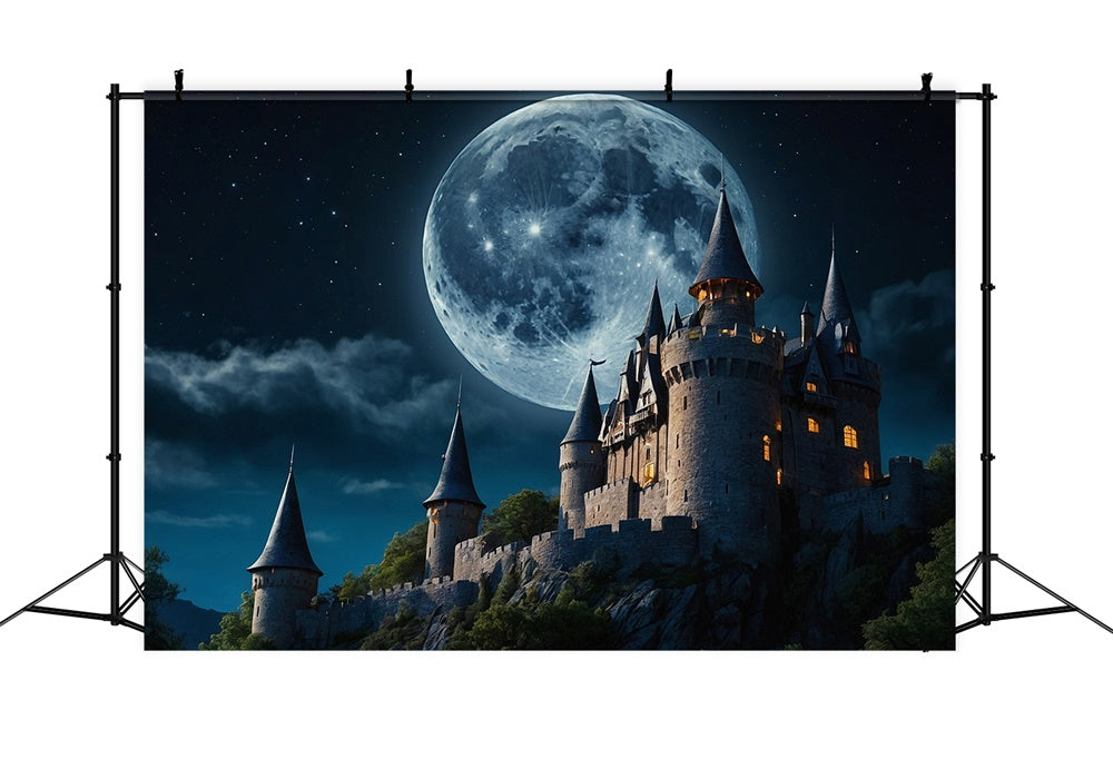 Halloween Castle Full Moon Photography Backdrop RR7-481