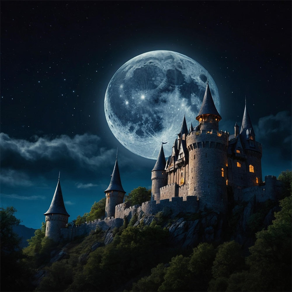 Halloween Castle Full Moon Photography Backdrop RR7-481