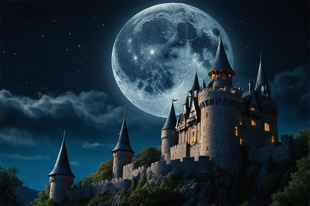 Halloween Castle Full Moon Photography Backdrop RR7-481