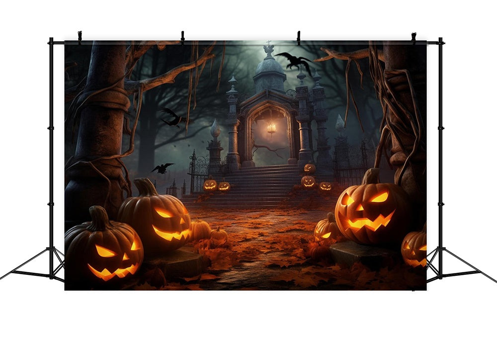 Halloween Night Graveyard Gate Pumpkin Backdrop RR7-483