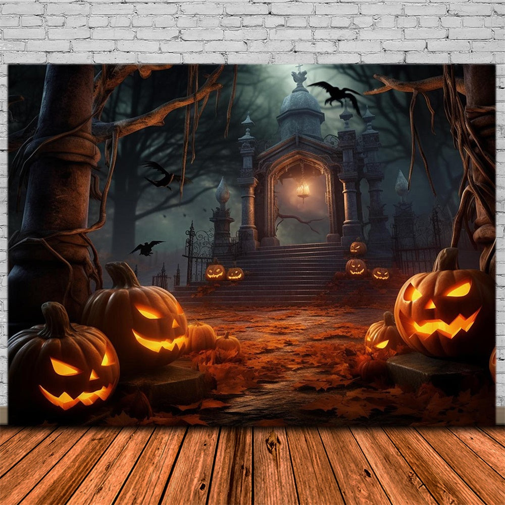 Halloween Night Graveyard Gate Pumpkin Backdrop RR7-483