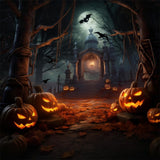 Halloween Night Graveyard Gate Pumpkin Backdrop RR7-483