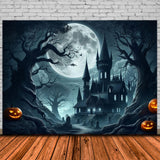 Halloween Spooky Castle Full Moon Backdrop RR7-484