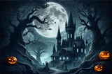 Halloween Spooky Castle Full Moon Backdrop RR7-484