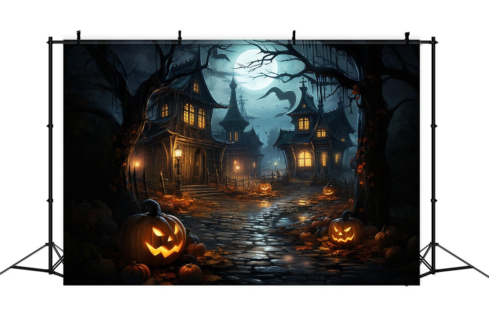 Haunted House Halloween Moon Night Backdrop RR7-486