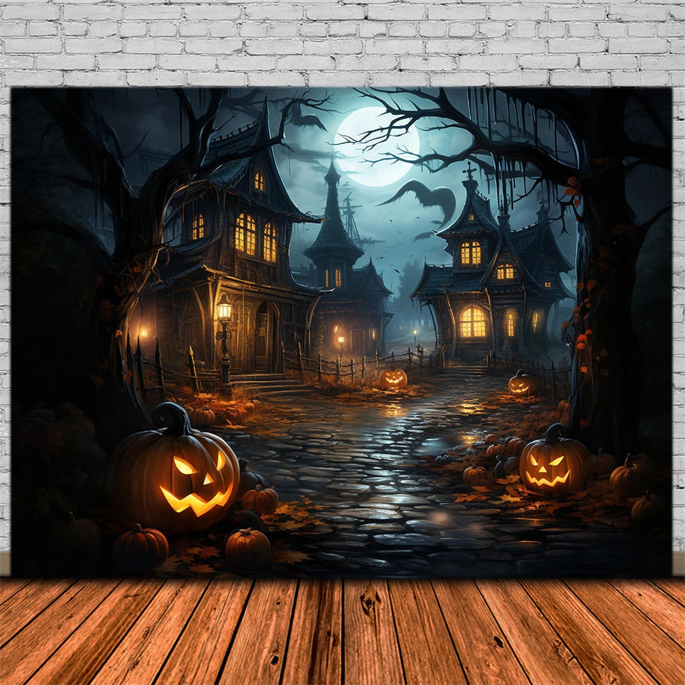 Haunted House Halloween Moon Night Backdrop RR7-486